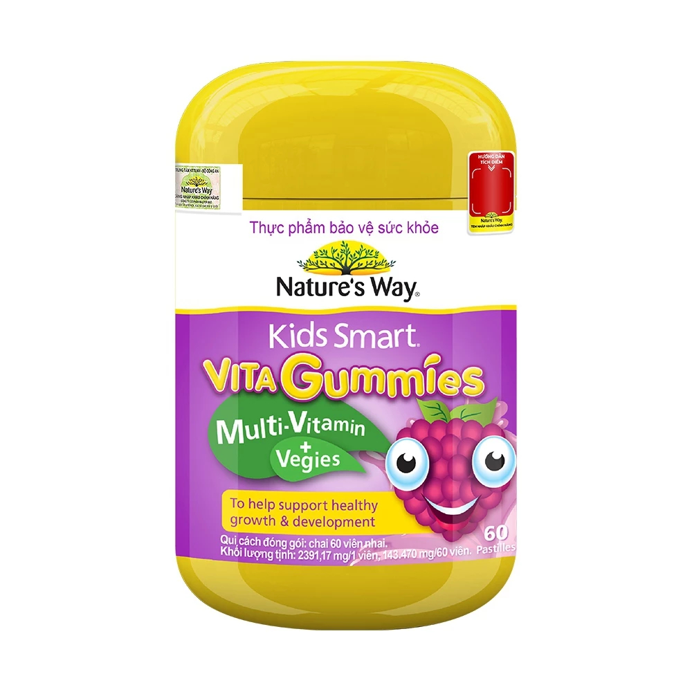 Keọ Dẻo Vitamin Tổng Hợp Nature's Way Kids Smart Vita Gummies Multivitamin Vegies (Chai 60 Viên)
