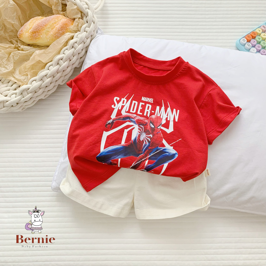 Áo phông cộc tay hoặc quần sọt đùi kaki linen mềm phối thành đồ bộ cho bé trai bé gái BERNIE 1 đến 7 tuổi