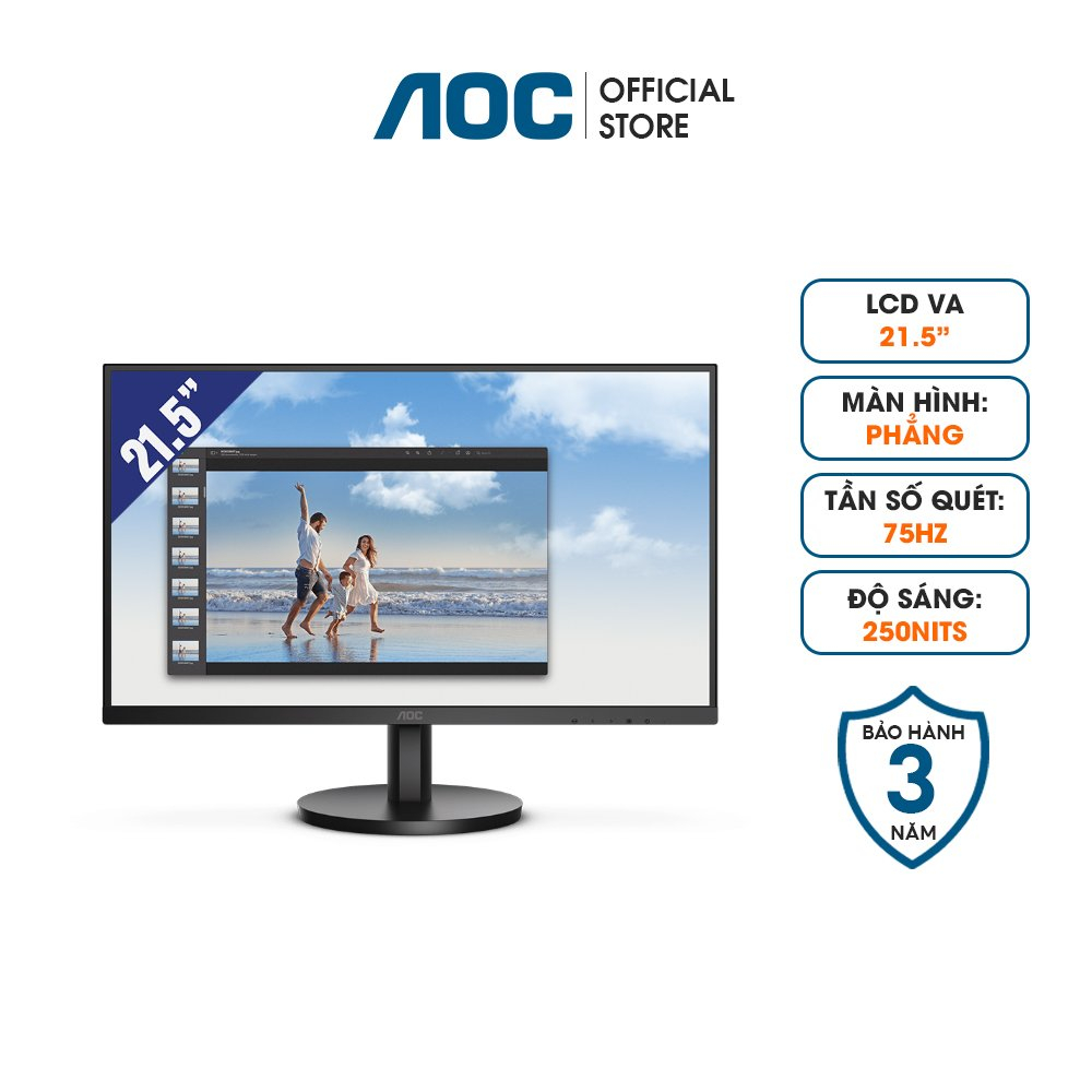 Màn hình LCD AOC 21.5" 22B3HM/74 (1920 x 1080/VA/75Hz/4 ms/Adaptive Sync)