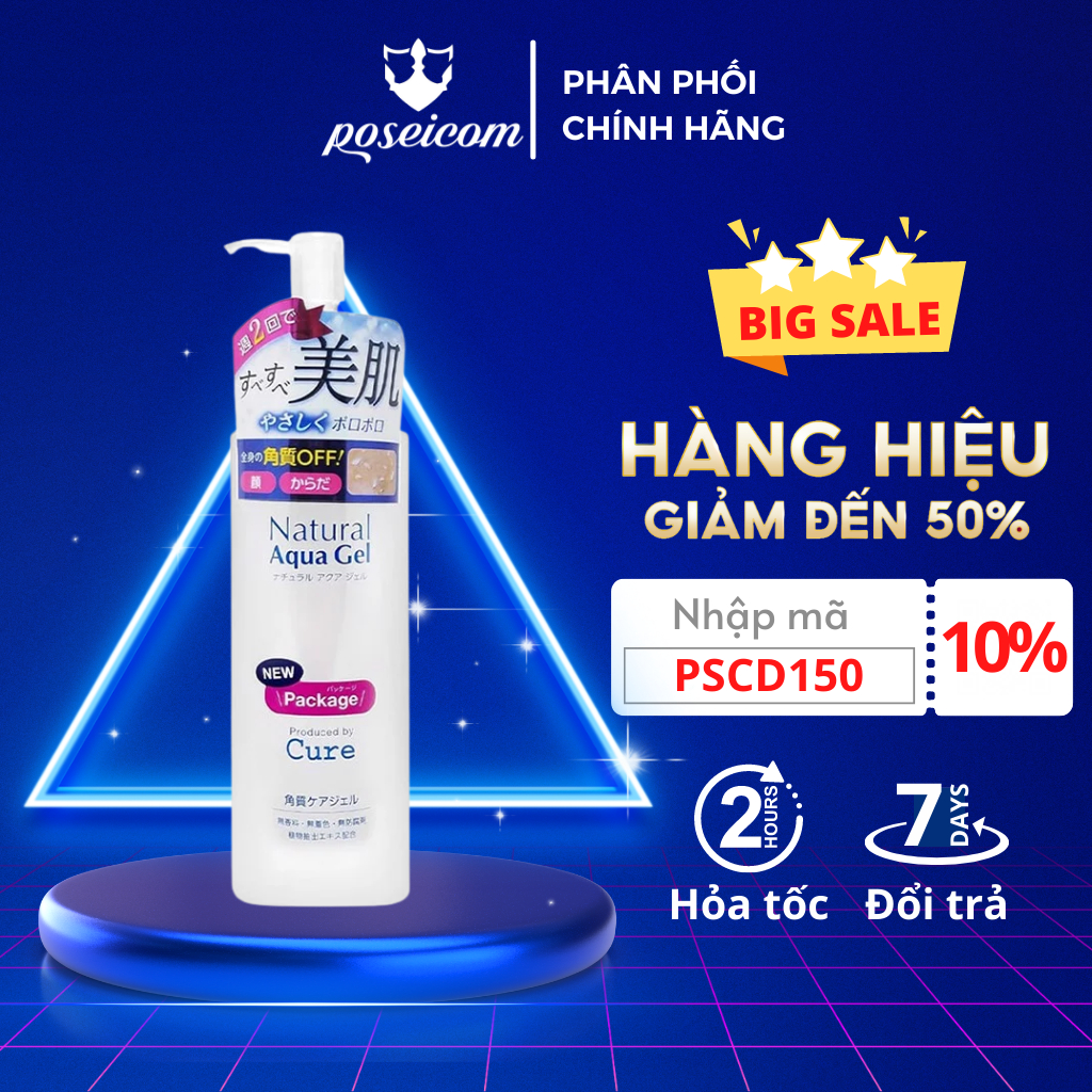 Gel tẩy da chết Cure Natural Aqua Gel 250g Nhật Bản tẩy tế bào không khô da cho mặt và toàn thân POSEICOM CURE02