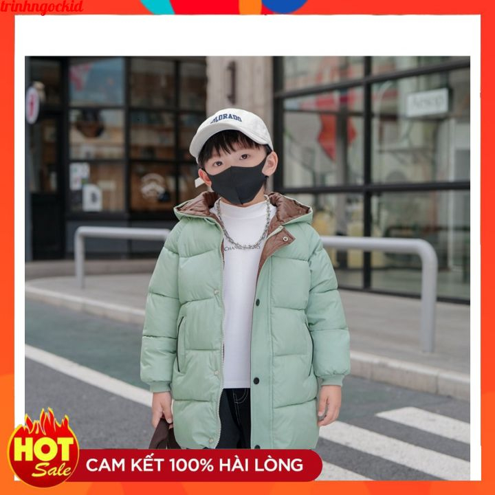 Áo khoác phao lót lụa dáng dài hàn quốc sang chảnh bé trai bé gái 10-50kg