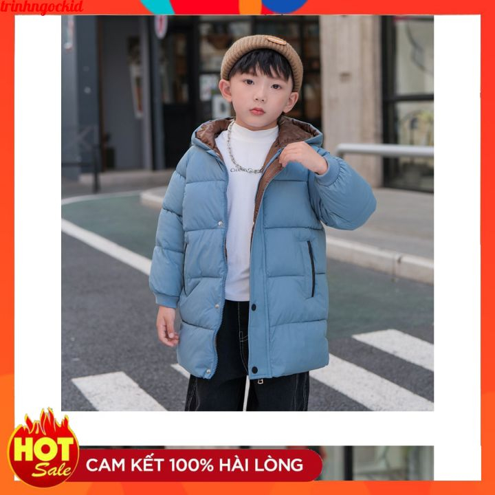 Áo khoác phao lót lụa dáng dài hàn quốc sang chảnh bé trai bé gái 10-50kg