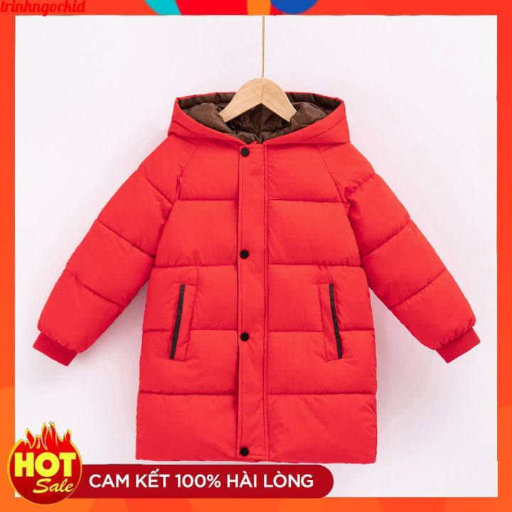Áo khoác phao lót lụa dáng dài hàn quốc sang chảnh bé trai bé gái 10-50kg