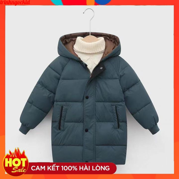 Áo khoác phao lót lụa dáng dài hàn quốc sang chảnh bé trai bé gái 10-50kg