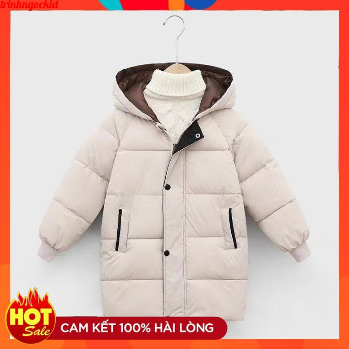 Áo khoác phao lót lụa dáng dài hàn quốc sang chảnh bé trai bé gái 10-50kg