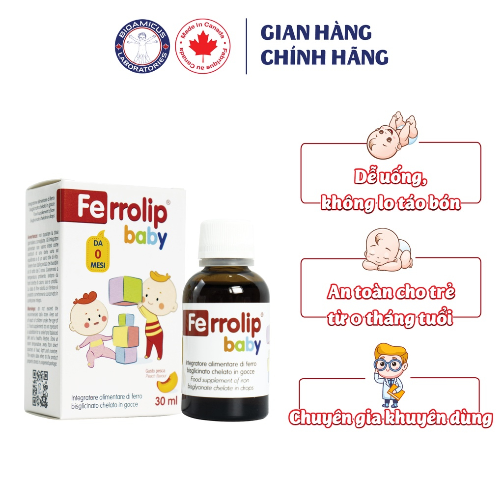 Sắt Ferrolip Baby dạng siro vị đào thơm ngon - Lọ 30 mL