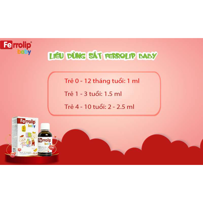 Sắt Ferrolip Baby dạng siro vị đào thơm ngon - Lọ 30 mL