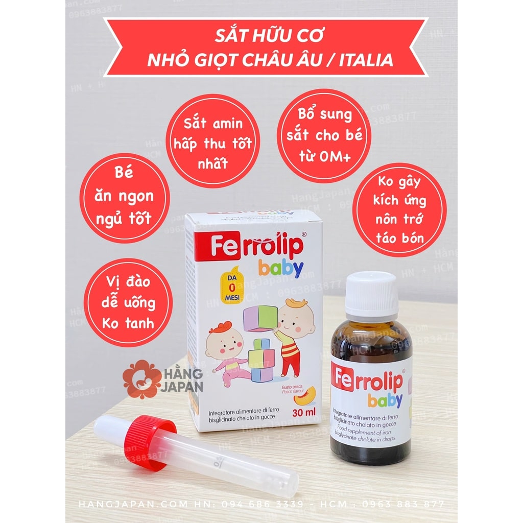 Sắt Ferrolip Baby dạng siro vị đào thơm ngon - Lọ 30 mL