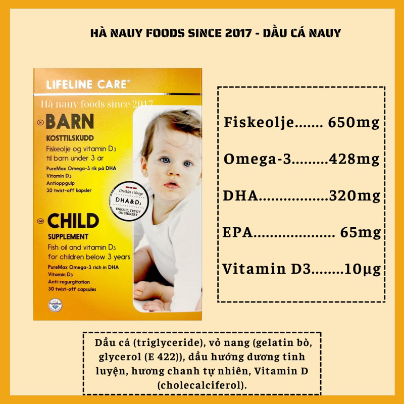 Dầu Cá Kim Cương DHA Vitamin D LIFELINE CARE Nội Địa NAUY