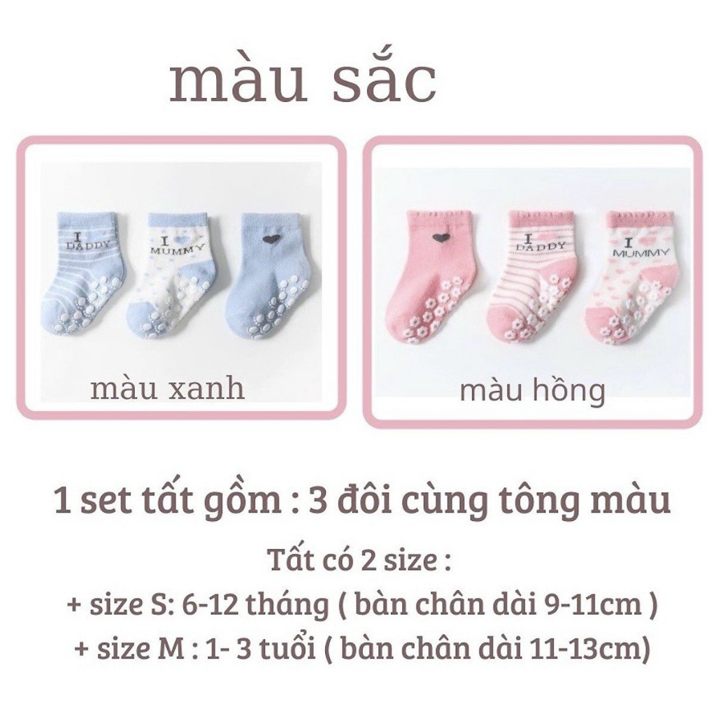 Set 3 đôi tất cao cổ thu đông chống trơn trượt dày dặn ấm áp cho bé