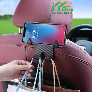 Móc Treo 4 Móc Kiêm Giá Đỡ Điện Thoại Vân Cacbon Sang Trọng  Cho Ô Tô