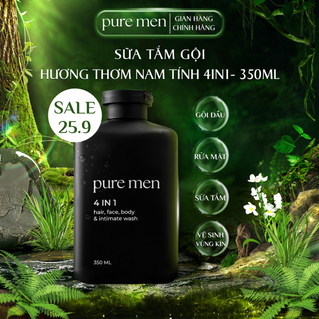 Sữa Tắm Gội 4in1 Hương Thơm Nam Tính Dành Cho Nam Thuần Chay PURE MEN 350ml