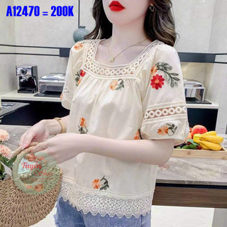 Áo cổ vuông phối ren xinh xắn
