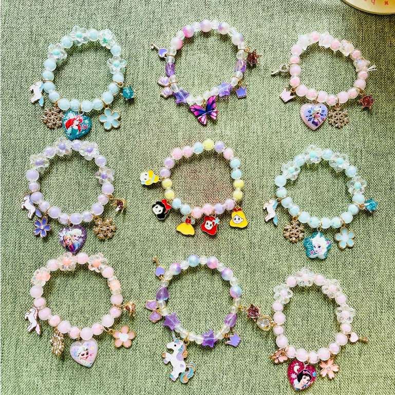 Vòng tay hình hoạt hình ELSA, Bạch Tuyết, Nàng Tiên Cá, Ngựa Pony cho bé gái, vòng tay hợp kim đính đá nhiều mẫu