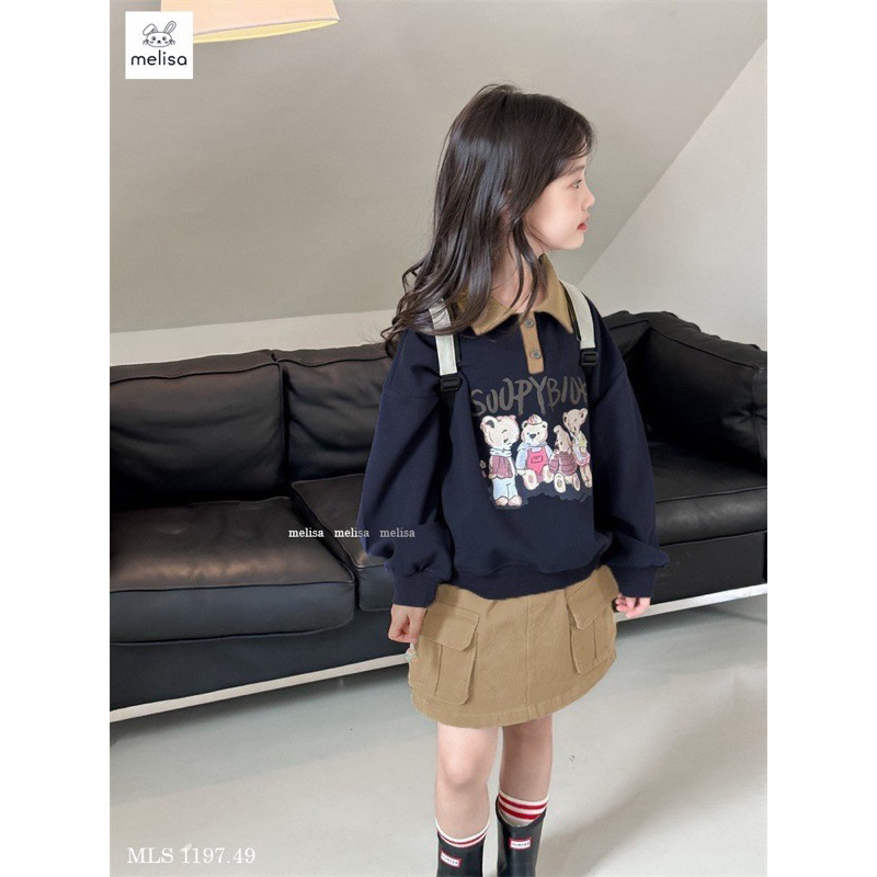 Bộ Melisa áo gấu xanh than chân váy nâu