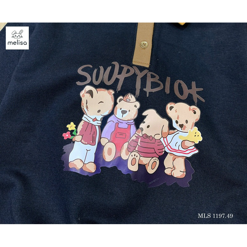 Bộ Melisa áo gấu xanh than chân váy nâu