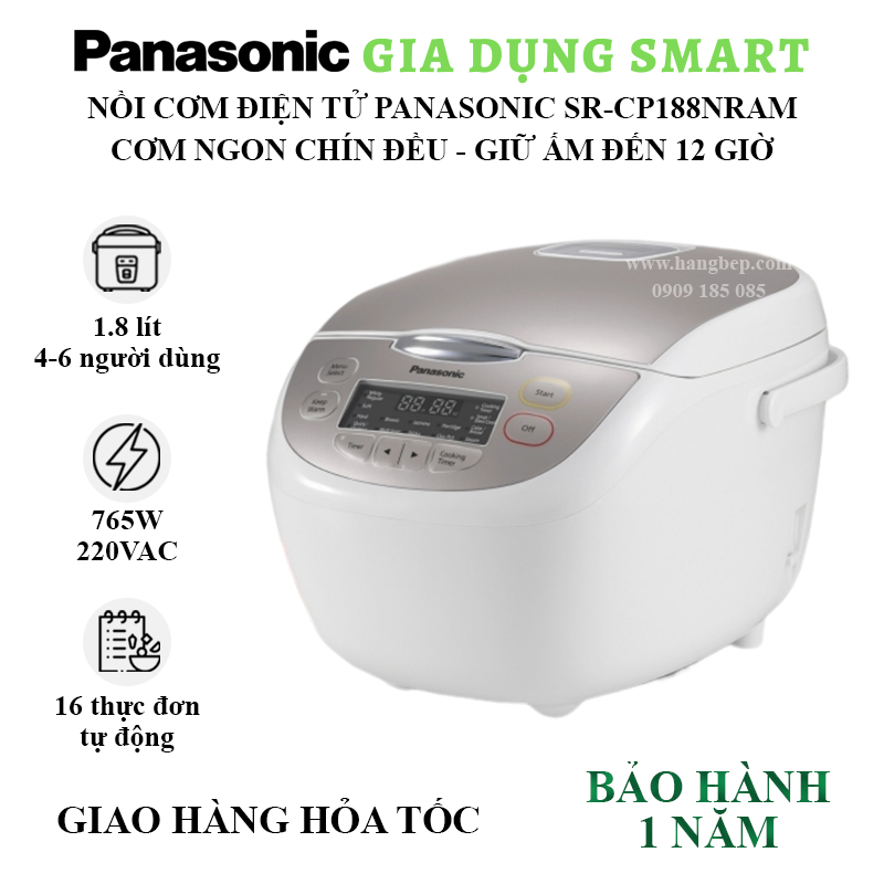 Nồi cơm điện tử Panasonic 1.8 lít SR-CP188NRAM - 1.0 lít SR-CP108NRAM - Bảo hành 12 tháng
