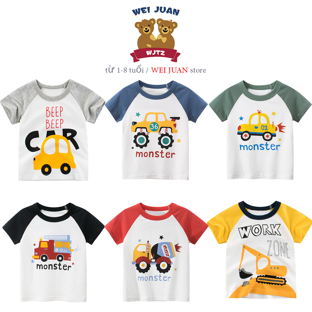 Áo thun bé trai 27KIDS áo cộc tay in hình vui nhộn chất cotton QATE 559