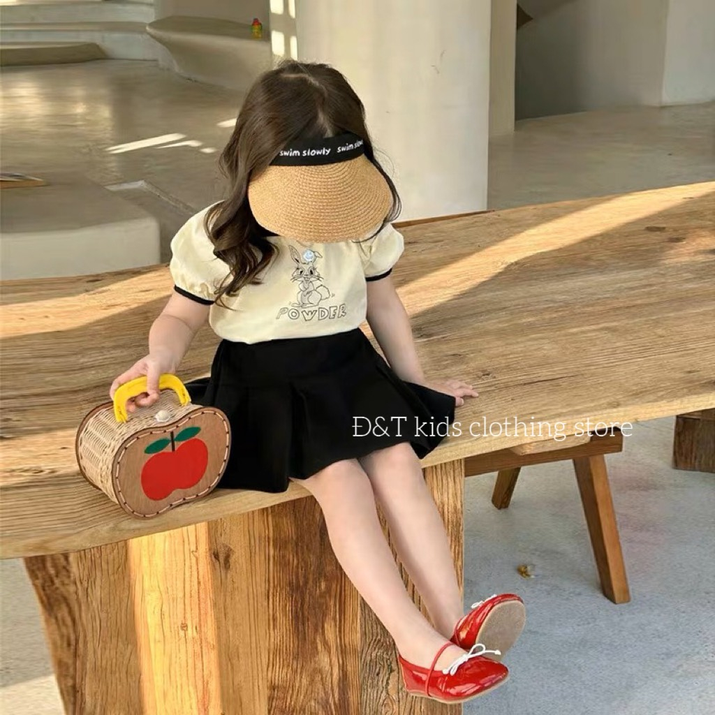 Bộ quần áo bé gái- Bộ đồ chân váy bé gái cổ vuông cho bé từ 8-25kg