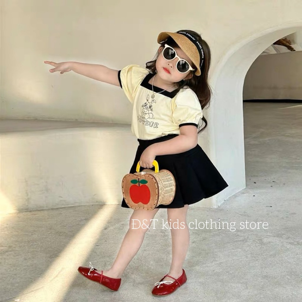 Bộ quần áo bé gái- Bộ đồ chân váy bé gái cổ vuông cho bé từ 8-25kg