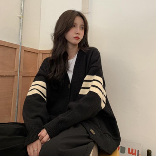 Áo Khoác cardigan nam nữ Cổ Chữ v Họa Tiết sọc tay TONGKHOSI