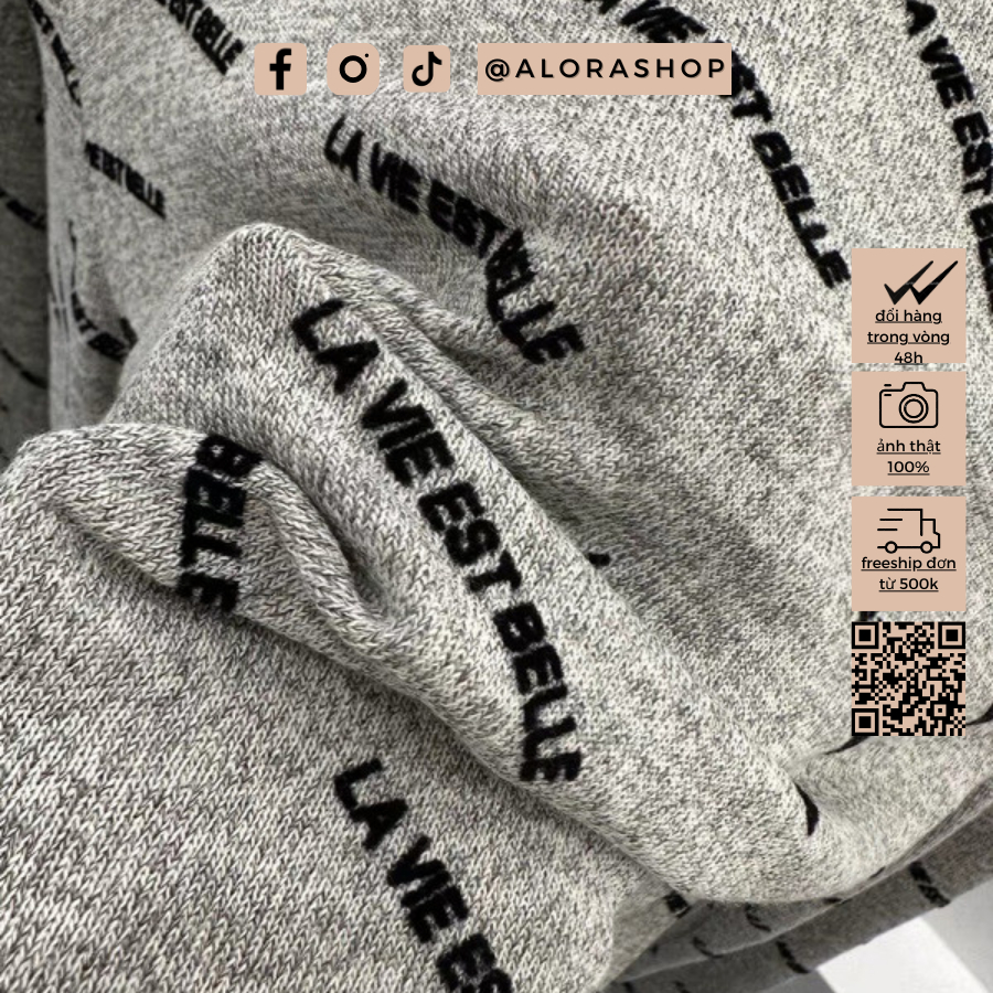 Áo tiêu nhiều chữ dài tay dáng ôm ghi nhạt, ghi đậm thời trang nữ Alora