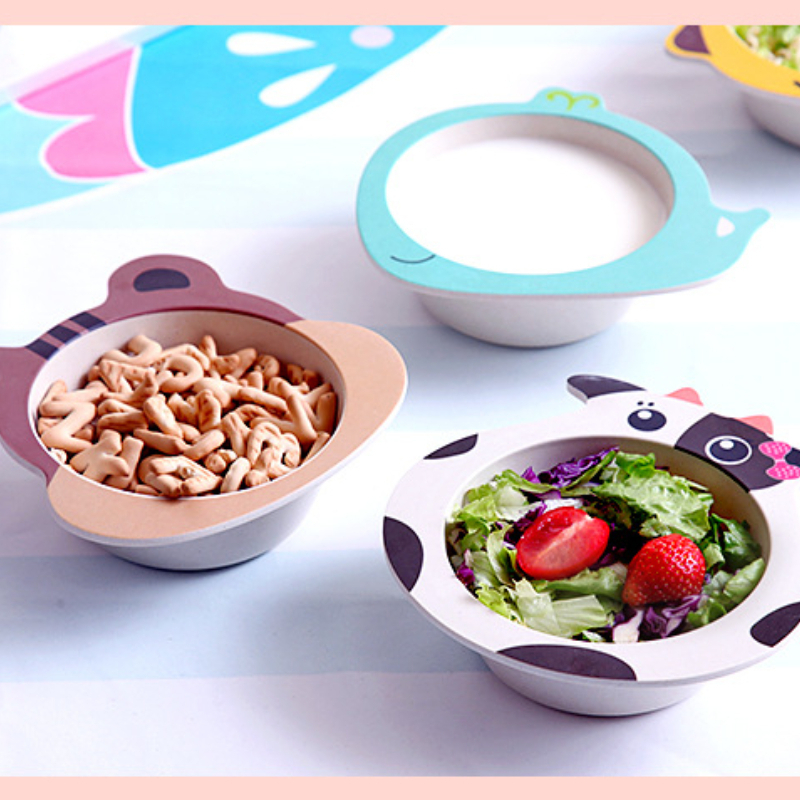 Bát Ăn Dặm Sợi Tre, Cao Cấp, Họa Tiết Hình Thú Ngộ Nghĩnh, Đáng Yêu, An Toàn Cho Bé-Khoaibies