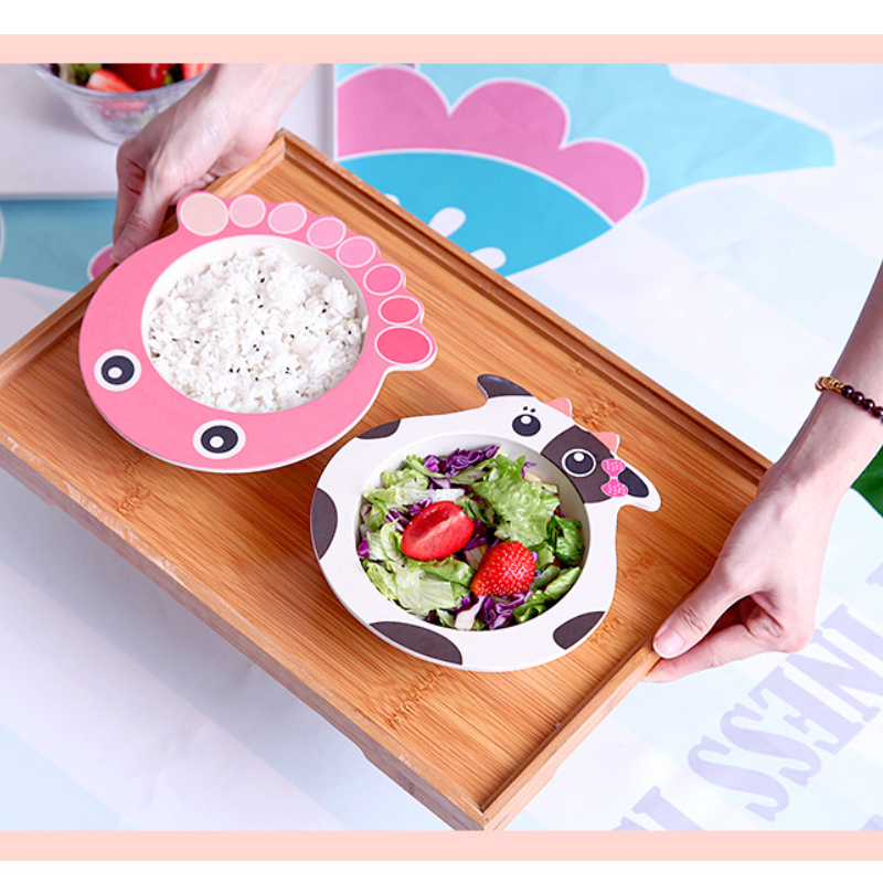 Bát Ăn Dặm Sợi Tre, Cao Cấp, Họa Tiết Hình Thú Ngộ Nghĩnh, Đáng Yêu, An Toàn Cho Bé-Khoaibies