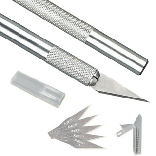 Bộ Dao Khắc Trổ Đầu Nhọn Kèm 5 Lưỡi Tiện Dụng Chất Liệu Thân là Hợp Kim Nhôm, Lưỡi Dao Thép Không GỈ