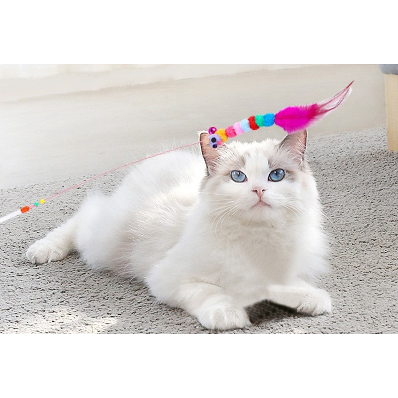 Đồ Chơi Cần Câu Mèo Gắn Lông Vũ 73cm, Đồ Chơi Giảm Stress Cho Mèo