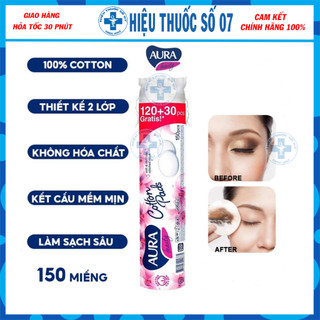 Bông tẩy trang Aura cao cấp gói 150 miếng - Xuất xứ Ba Lan