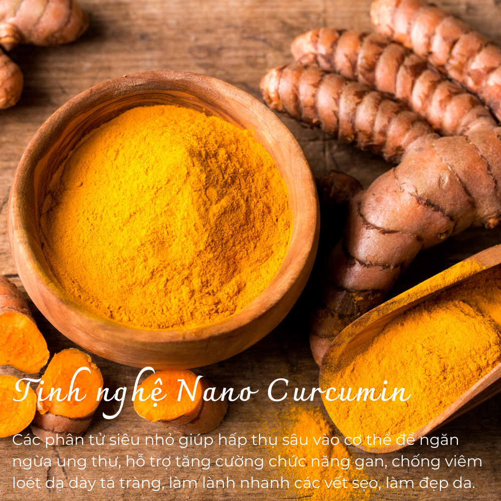 Viên uống tinh bột nghệ VTM NANO CURCUMIN giảm viêm loét dạ dày, hành tá tràng - túi 60 viên