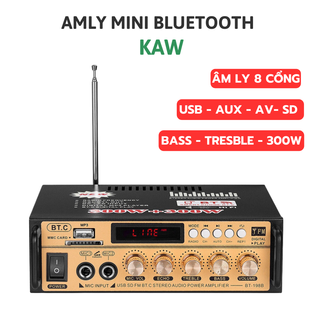 Amply Karaoke KAW cao cấp, bass chuẩn, kết nối Bluetooth , nhập khẩu nguyên chiếc  - bảo hành 1 đổi 1