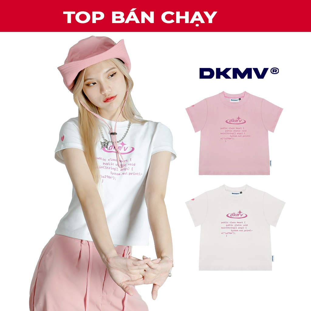 Áo baby tee nữ tay ngắn hoạ tiết độc đáo màu trắng, hồng System local brand DKMV | K15-T5