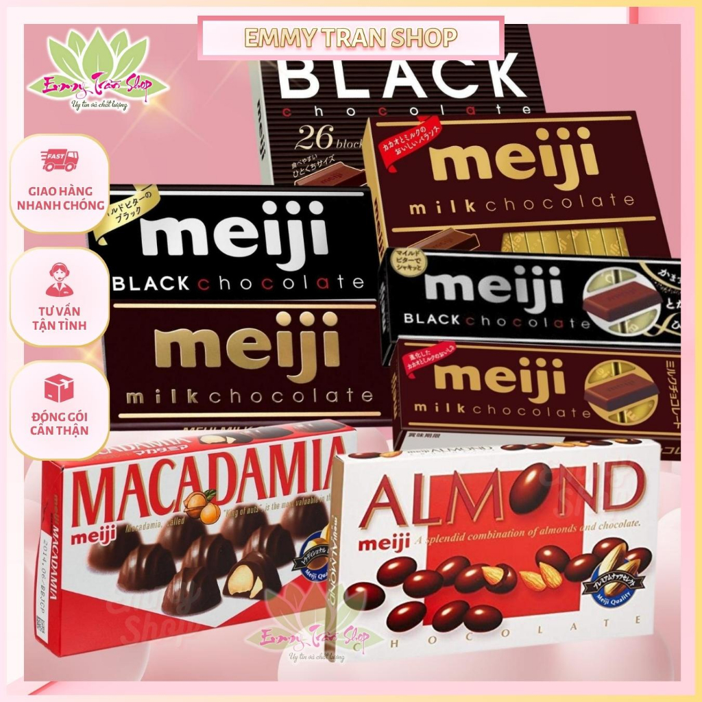 Kẹo Socola Sữa/ Socola Đen MEIJI Milk/ Black Chocolate 41g,50g,120g, Almond, Macadamia, Nhập Khẩu Từ Nhật - Emmy Shop