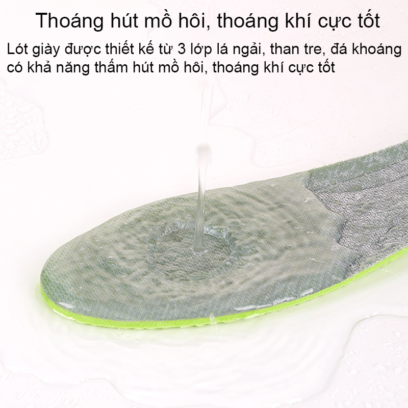 Lót giày thể thao lá ngải - Miếng lót giày êm chân siêu nhẹ thoáng khí, khử mùi, hút ẩm