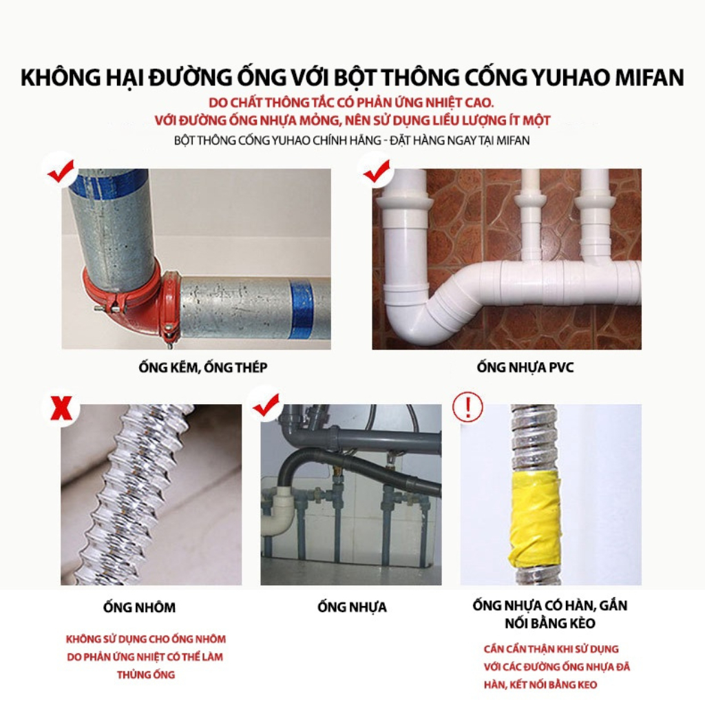 Bột Thông Tắc Cống YUHAO Cực Mạnh Thông Tắc Cống, Đường Ống, Bồn Cầu, Bồn Rửa Mặt Chai To 280 Gram