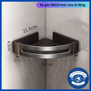Kệ nhà tắm, Kệ góc tường hợp kim nhôm kèm móc treo linh động K8210