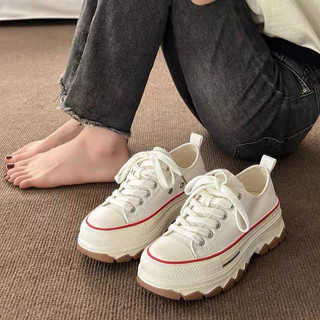 Giày nữ canvas Rouie viền đế nâu đế cao 5cm Mã