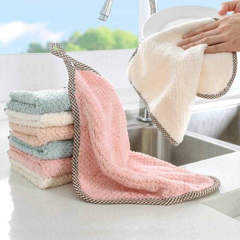Khăn Bông Lau Bếp, Lau Tay, Lau Chén Bát 2 Mặt Có Lỗ Treo (25x25cm)