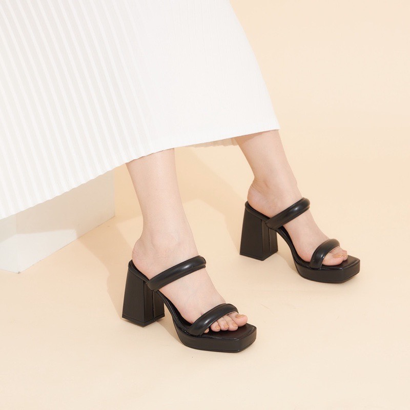Giày sandal nữ đúp vuông 9p quai 2 bản phồng - SD162