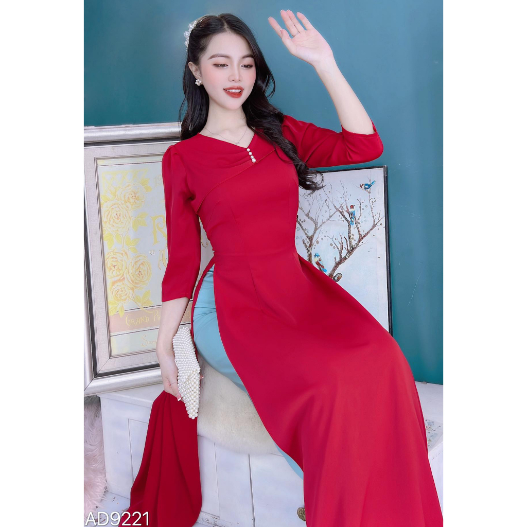 Áo dài nữ, áo dài cách tân cổ tim nhún 1 bên đính ngọc CHUU AD9221 - không kèm quần