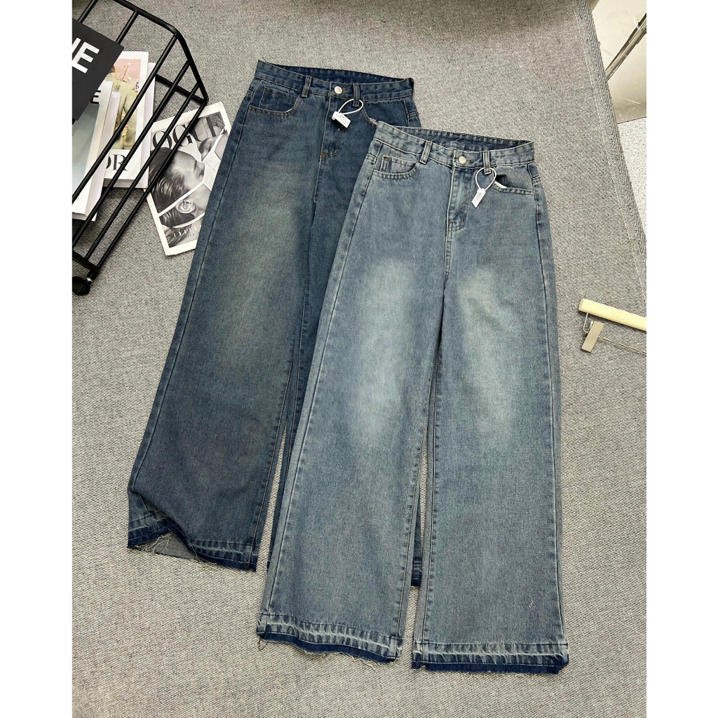 Quần jeans suông RÁCH GẤU ống rộng