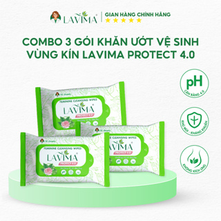 Combo 3 gói Khăn ướt vệ sinh vùng kín LAVIMA Protect 4.0 gói 10 miếng giúp