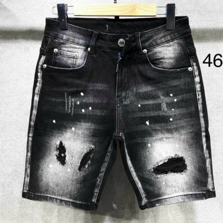 quần short jean nam ngắn đen rách thêu chữ amiri đẹp,chất jean co giãn tốt chuẩn form ĐƯỢC KIỂM HÀNG