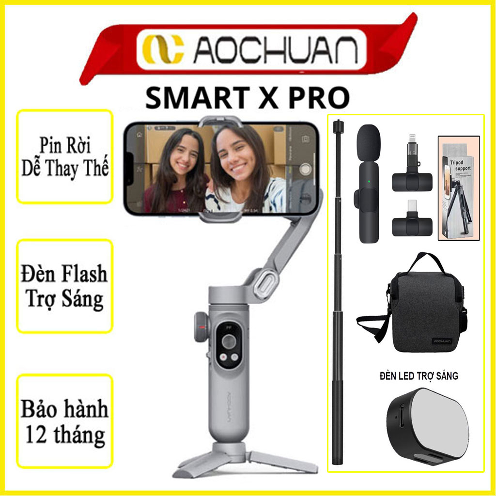 Gimbal chống rung điện thoại AOCHUAN Smart X Pro, Tay cầm chống rung quay phim, Gymbal điện thȯại cao cấp chính hãng