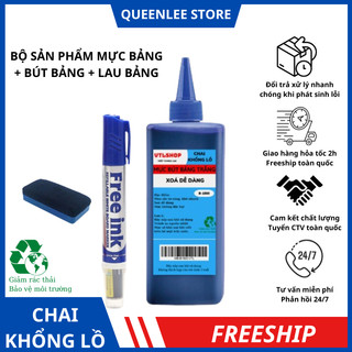 Bộ mực bút lông bảng mực viết bảng chai lớn kèm bút bảng trắng g218 và lau bảng có gắn nam châm queenleestore