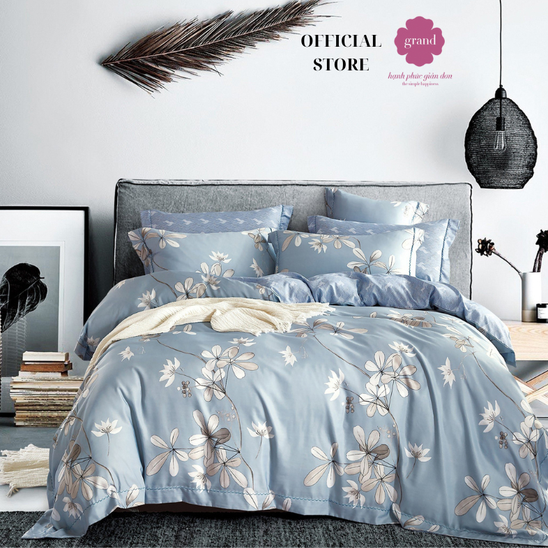Vỏ chăn chần  100% Lụa S-Tencel, tơ thiên nhiên , mềm mịn Grand , họa tiết trang nhã sang trọng