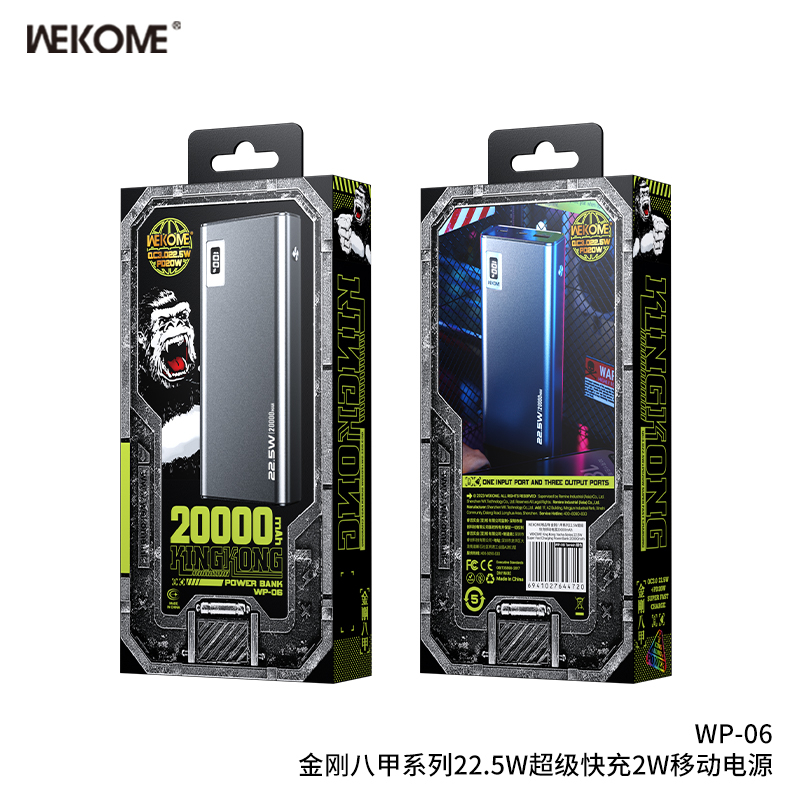 Pin dự phòng WEKOME WP-06 20000mAh USB QC 3.0 22.5W, TypeC PD 20W, Vỏ kim loại - HÃNG PHÂN PHỐI