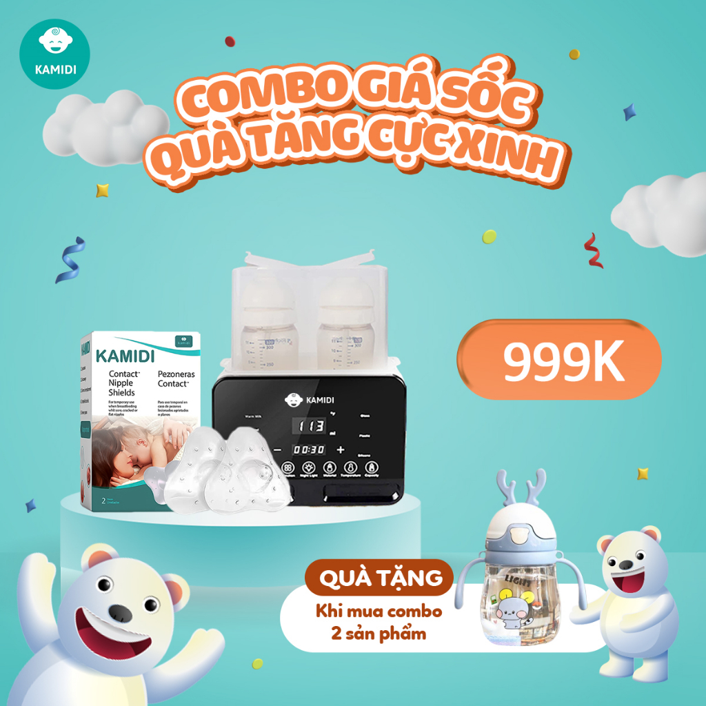Núm Trợ Ti Kamidi Cao Cấp Hỗ Trợ Cho Bé Bú Combo Tặng Bình Nước Tập Hút Cho Bé